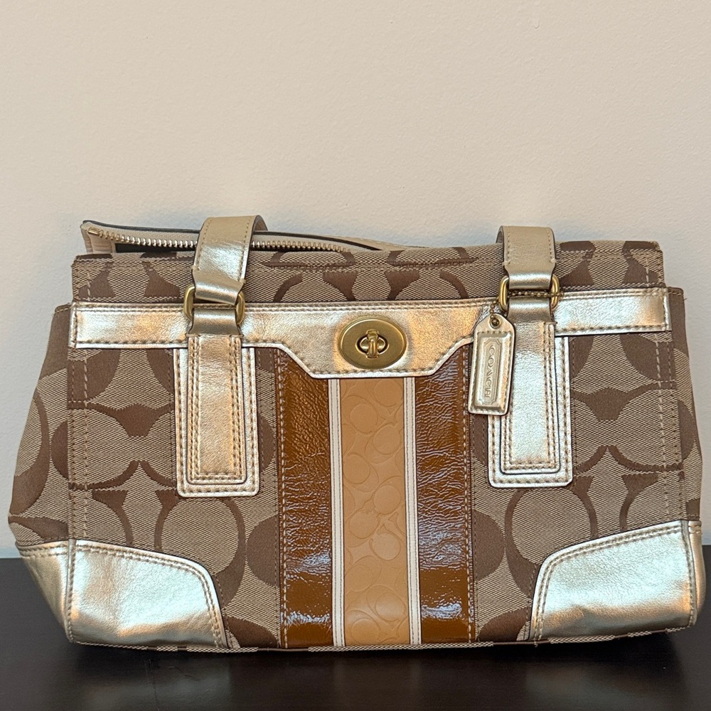 Coach Tan and Gold Women's Satchel